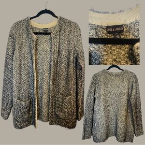 Love & Liberty Beige Marled Knit Open Front Cardigan Sweater with Pockets Size L